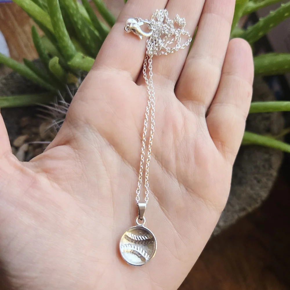 New Classic Silver Dainty Baseball Softball Necklace - Picture 5 of 5